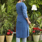 Trendy Cotton Blue Embroidered Kurti - Ikat Pant Optional