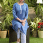 Trendy Cotton Blue Embroidered Kurti - Ikat Pant Optional
