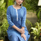 Trendy Cotton Blue Embroidered Kurti - Ikat Pant Optional