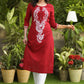 Smart Cotton Maroon hand painted kurti - Pant Optional