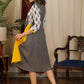 Mustard and gray ikat combination dress with front embroidered panel