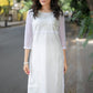 Classy White Cotton Kurta with Front Embroidery and Lace Detailing - Pant Optional