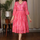 Beautiful Coral pink Shibori tie dye satin flared dress with glass beads hand embroidery