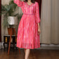 Beautiful Coral pink Shibori tie dye satin flared dress with glass beads hand embroidery