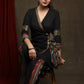 Black Overlap tunic with gold sequence work & ikat detailing - Pant optional