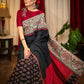 Exclusive Madhubani painted cotton saree with Ajrakh pleats