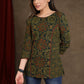 Casual Green Ajrakh Hand Block Printed Cotton Top