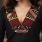 Elegant Black Cotton Silk Pant & Kurta With Red & Gold Embroidery On Neckline & Sleeves  -Dupatta Optional