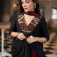 Elegant Black Cotton Silk Pant & Kurta With Red & Gold Embroidery On Neckline & Sleeves  -Dupatta Optional