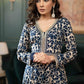 Hand Embroidered Rayon Printed Flared Kurta With Dupatta -  Navy Blue Pant Optional
