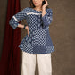 Smart Cotton Indigo Printed Top with White Lace