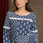 Smart Cotton Indigo Printed Top with White Lace