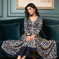 Hand Embroidered Rayon Printed Flared Kurta With Dupatta -  Navy Blue Pant Optional