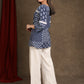 Smart Cotton Indigo Printed Top with White Lace