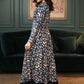 Hand Embroidered Rayon Printed Flared Kurta With Dupatta -  Navy Blue Pant Optional