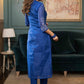 Beautiful Royal Blue Chanderi Kurta With Silver Embroidery On Sleeves - Pant Optional