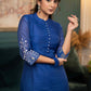 Beautiful Royal Blue Chanderi Kurta With Silver Embroidery On Sleeves - Pant Optional