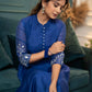 Beautiful Royal Blue Chanderi Kurta With Silver Embroidery On Sleeves - Pant Optional