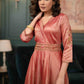Beautifully Hand Embroidered Onion Pink Blended Silk Flared Kurta - Pant Optional