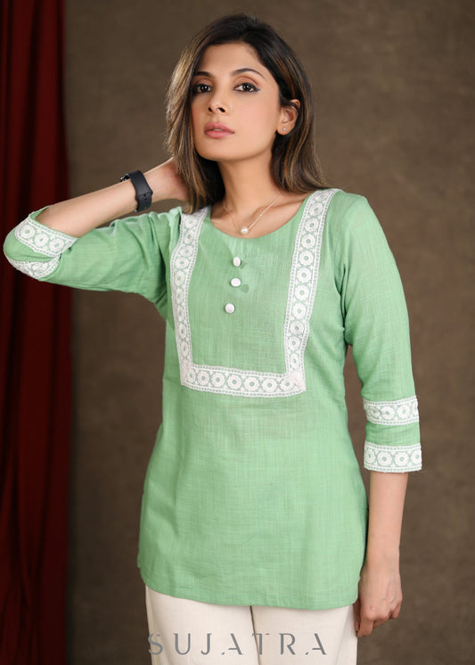 Beautiful Cotton Pista Lace Top