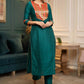 Beautiful Teal Cotton Silk Kurta With Brocade Yoke And Pant  - Dupatta Optional
