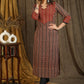 Elegant Black and Maroon Striped Cotton Ajrakh Combination Straight Cut Kurta with Stone Work On Yoke