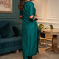 Beautiful Teal Cotton Silk Kurta With Brocade Yoke And Pant  - Dupatta Optional