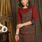 Straight Cut Cotton and Ajrakh Combination Kurta with Beautiful Sequence Work - Pant Optional