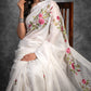 Exclusive embroidered White chanderi saree