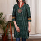 Exclusive green ikat tunic with Kutch embroidered mirror work