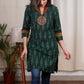 Exclusive green ikat tunic with Kutch embroidered mirror work