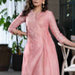 Light pink chanderi Pant & flared kurta with gold detaling - Dupatta Optional