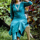 Green handloom cotton princess cut kurti set with mirror work embriodery all over