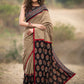 Beige handloom cotton block printed Ajrakh designer saree