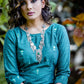 Green handloom cotton princess cut kurti set with mirror work embriodery all over