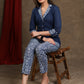 Navy Blue Cotton Indigo Combination Top With Indigo Pant Optional