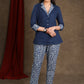 Navy Blue Cotton Indigo Combination Top With Indigo Pant Optional