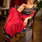 Red modal silk Bandhej saree with Ajrakh pallu and border