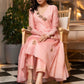 Classy Hand Embroidered Peach Chanderi Flared Kurta & Pant - Dupatta  Optional