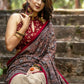Exclusive block printed Ajrakh & beige handloom cotton combination saree