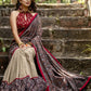 Exclusive block printed Ajrakh & beige handloom cotton combination saree