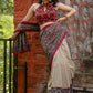 Exclusive block printed Ajrakh & beige handloom cotton combination saree