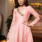 Classy Hand Embroidered Peach Chanderi Flared Kurta & Pant - Dupatta  Optional
