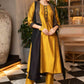 Hand Embroidered Black Jacket With Mustard Cotton Silk Kurta  - Pant Optional
