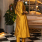Hand Embroidered Black Jacket With Mustard Cotton Silk Kurta  - Pant Optional