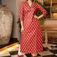 Exclusive Hand Embroidered Printed Maroon Kurta With Pant  - Dupatta Optional