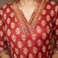 Exclusive Hand Embroidered Printed Maroon Kurta With Pant  - Dupatta Optional