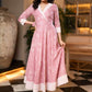 Trendy Baby Pink Rayon Printed Flared Kurta - Chiffon Dupatta Optional