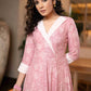 Trendy Baby Pink Rayon Printed Flared Kurta - Chiffon Dupatta Optional