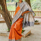 Glamorous rust pure Ghicha silk handpainted madhubani saree